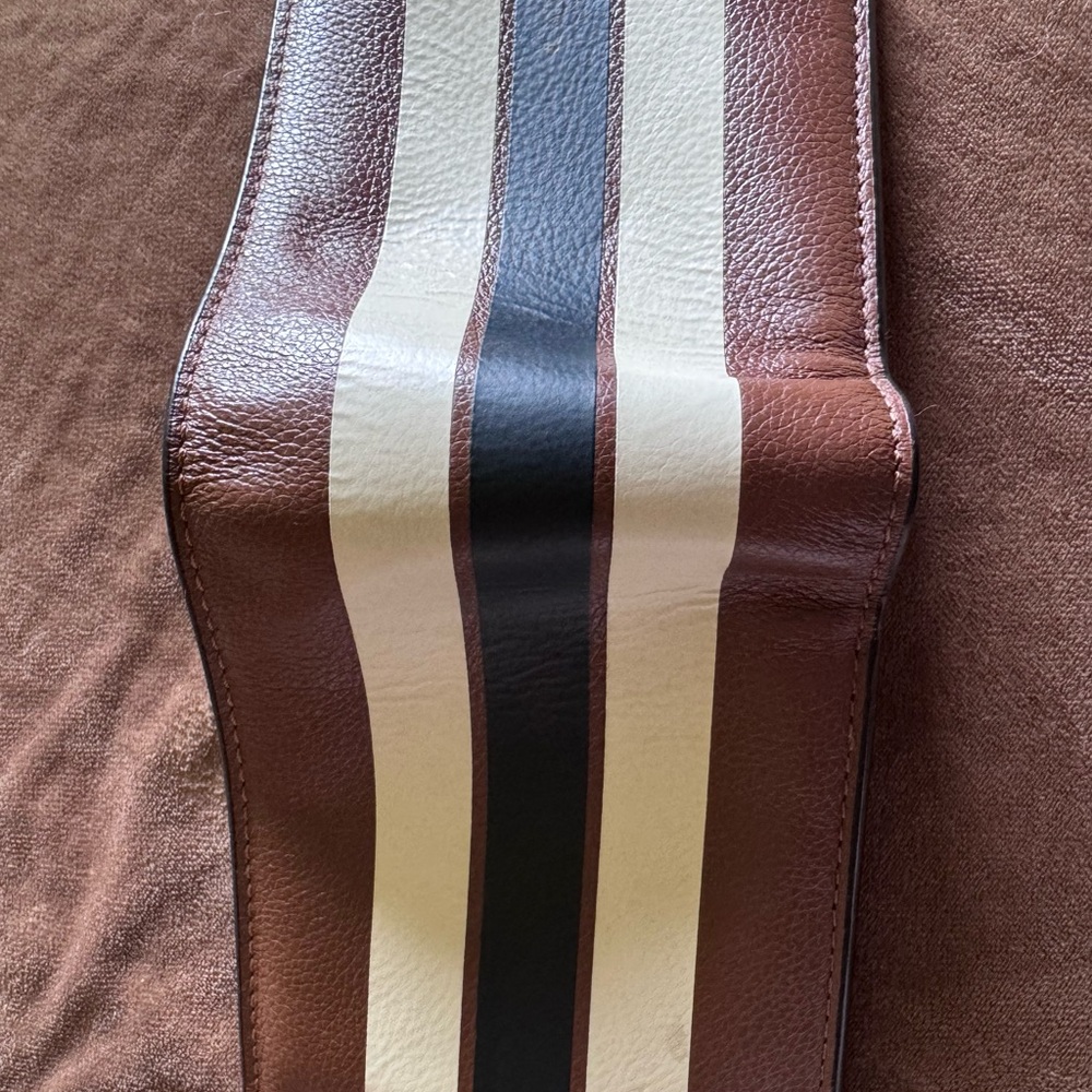 Coach Brown Leather Wallet with White and Navy Stripes - Picture 5 of 6